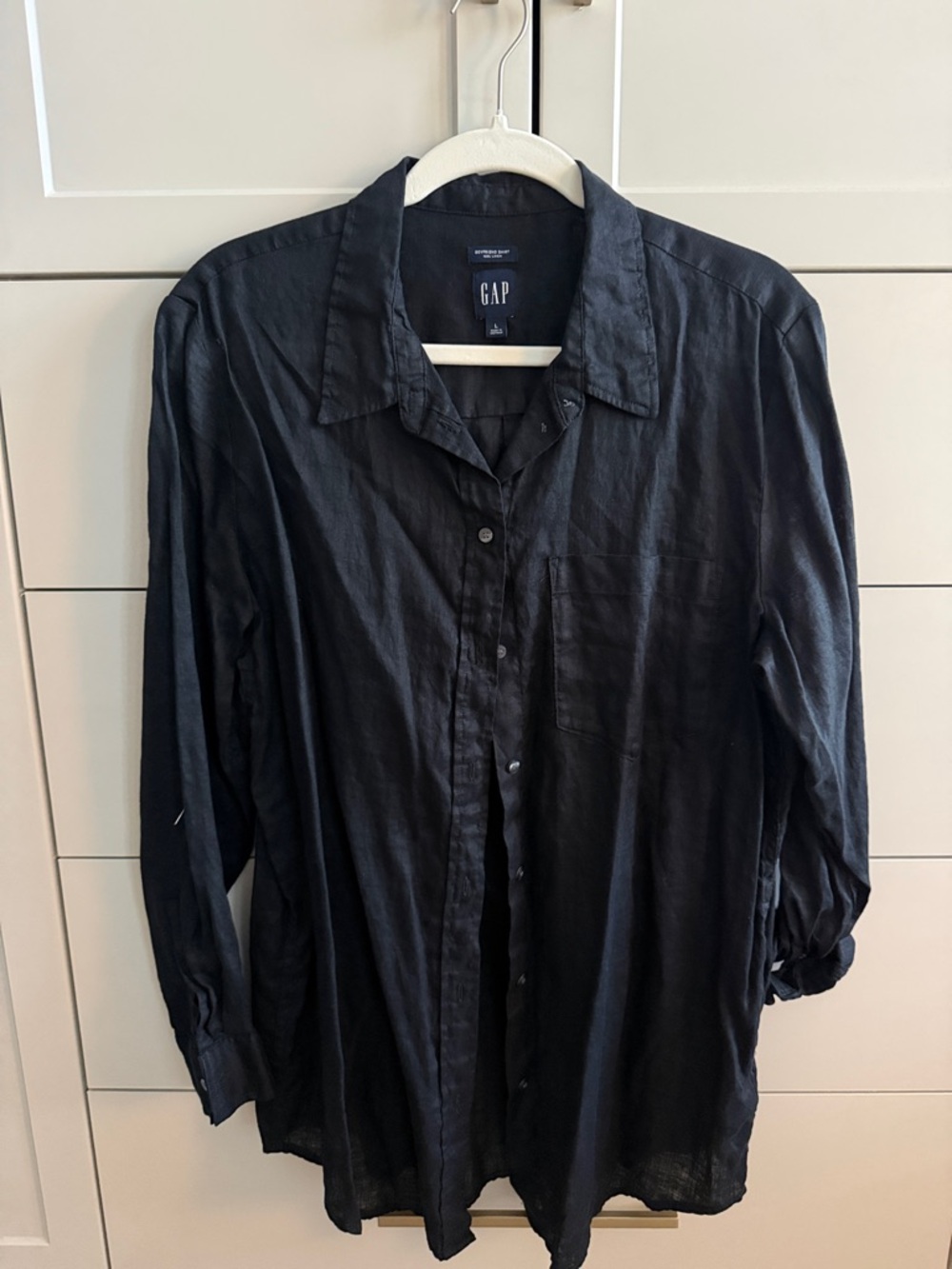 GAP Black Long-Sleeve linen Button-Up Shirt